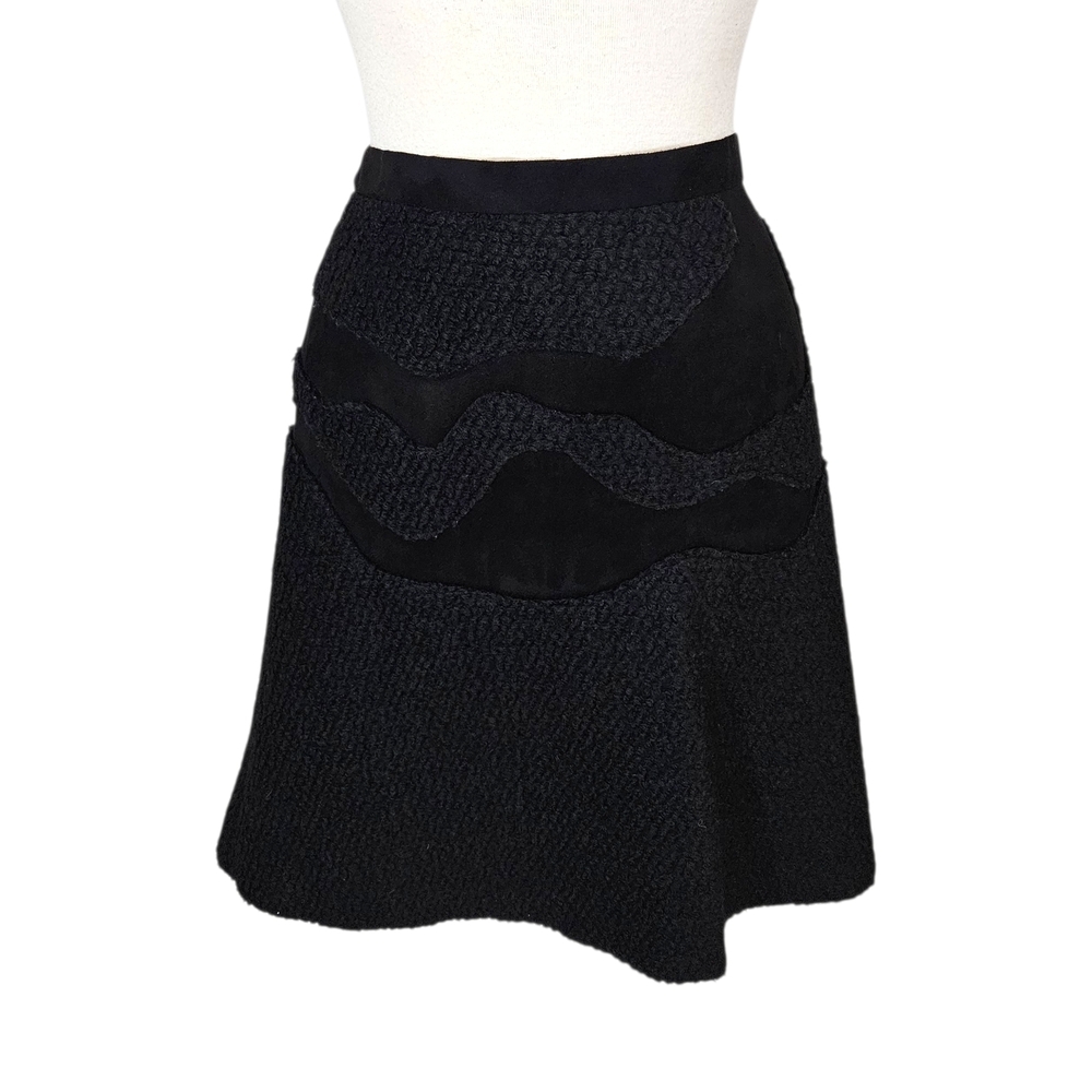 Raoul Designer Wool Blend Swirl Mixed Media Texure Black A-Line Skirt